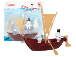 Muumi Muumilelut>papan purjevene ja 2 hahmoa